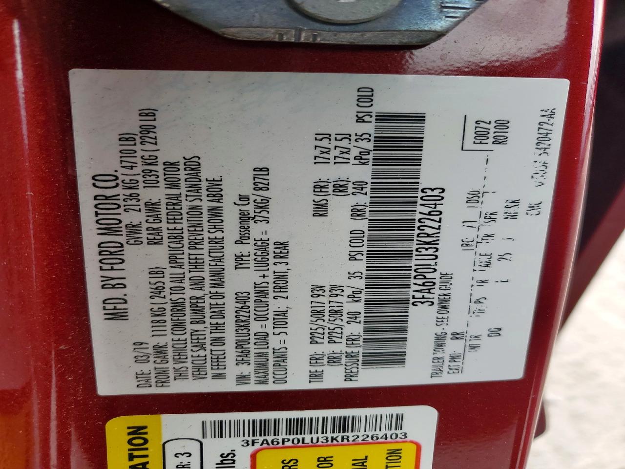 2019 FORD FUSION SE photo 23