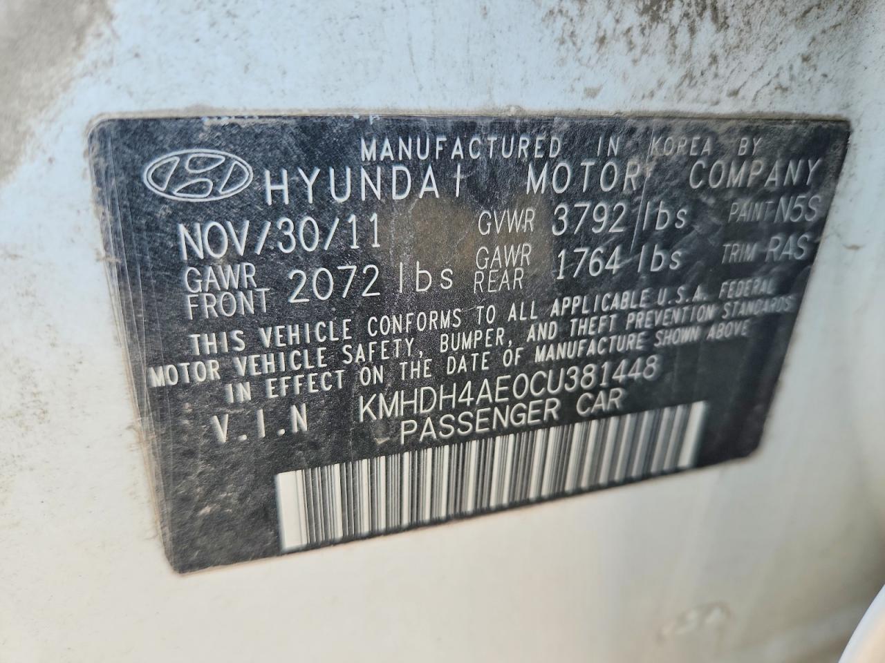 2012 HYUNDAI ELANTRA GLS photo 23