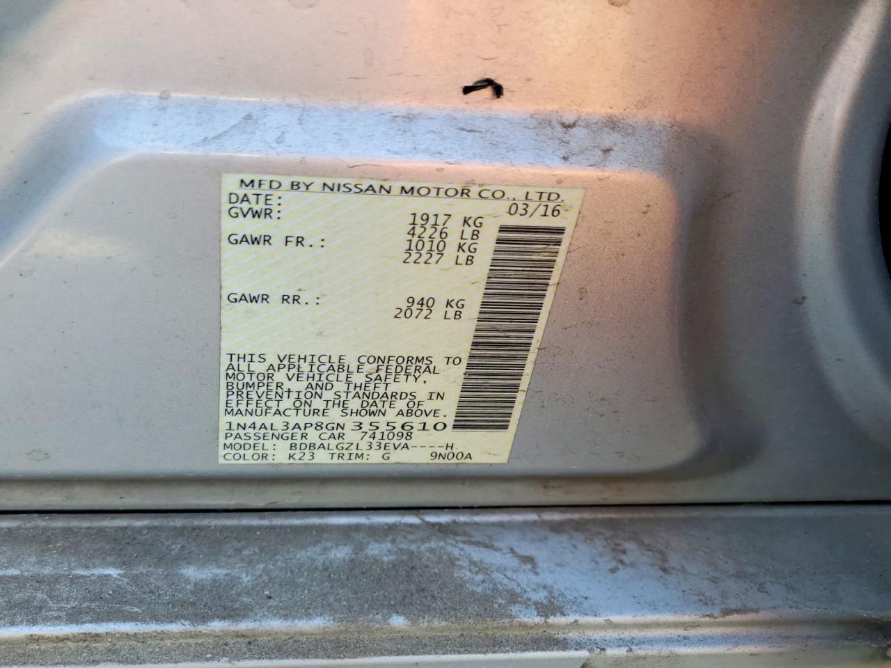 2016 NISSAN ALTIMA 2.5 photo 12