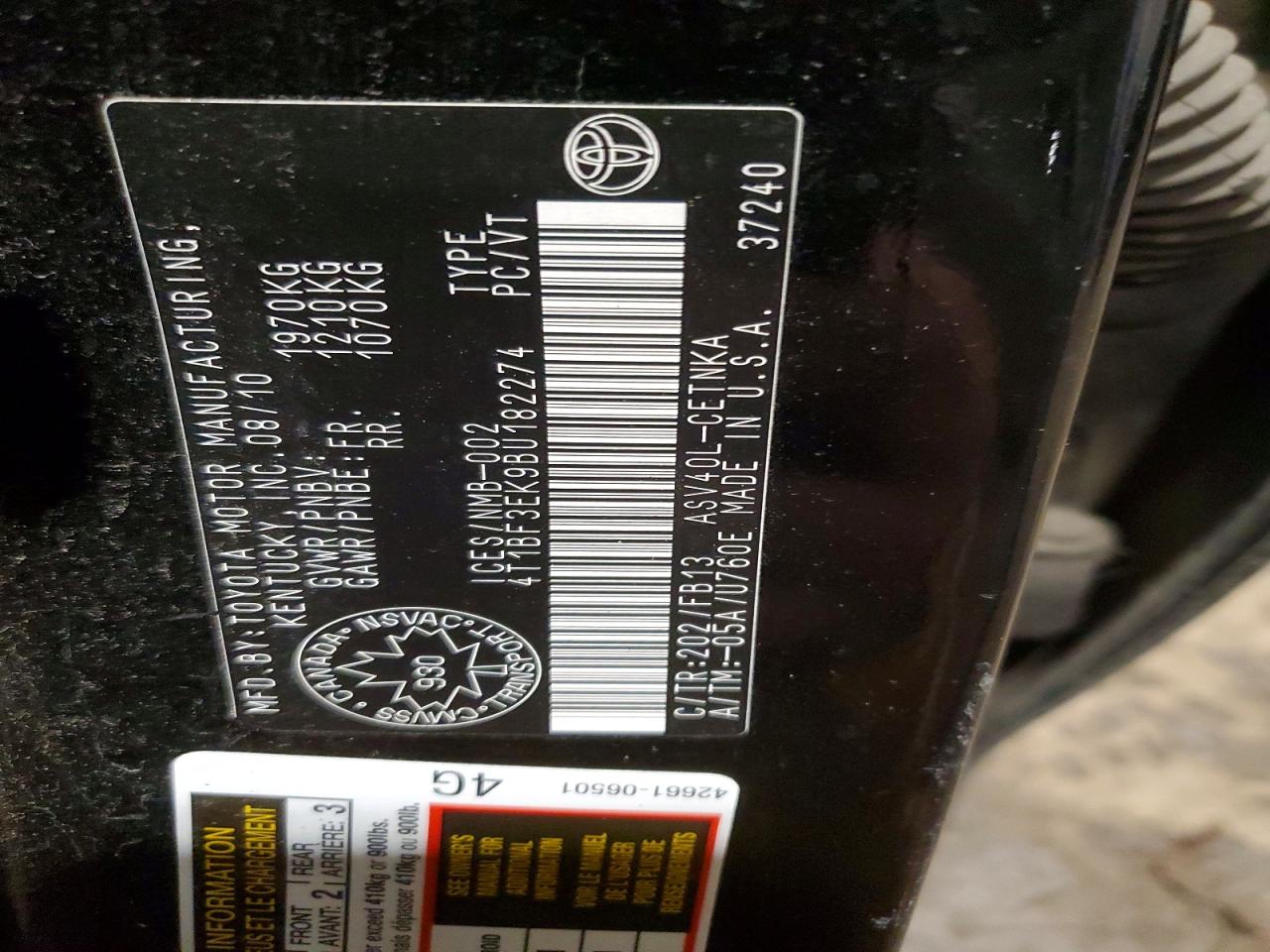 2011 TOYOTA CAMRY BASE photo 12