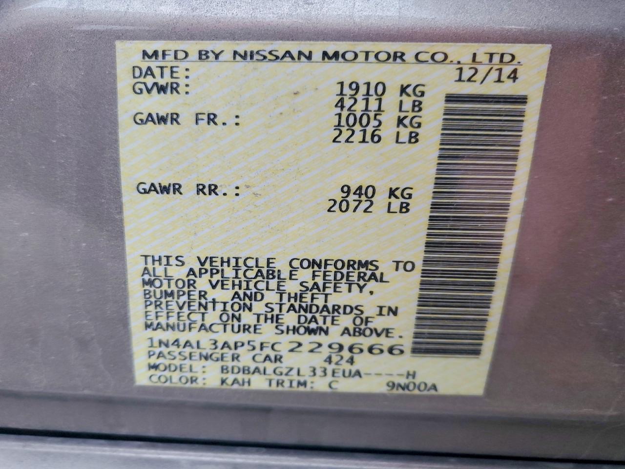 2015 NISSAN ALTIMA 2.5 photo 25
