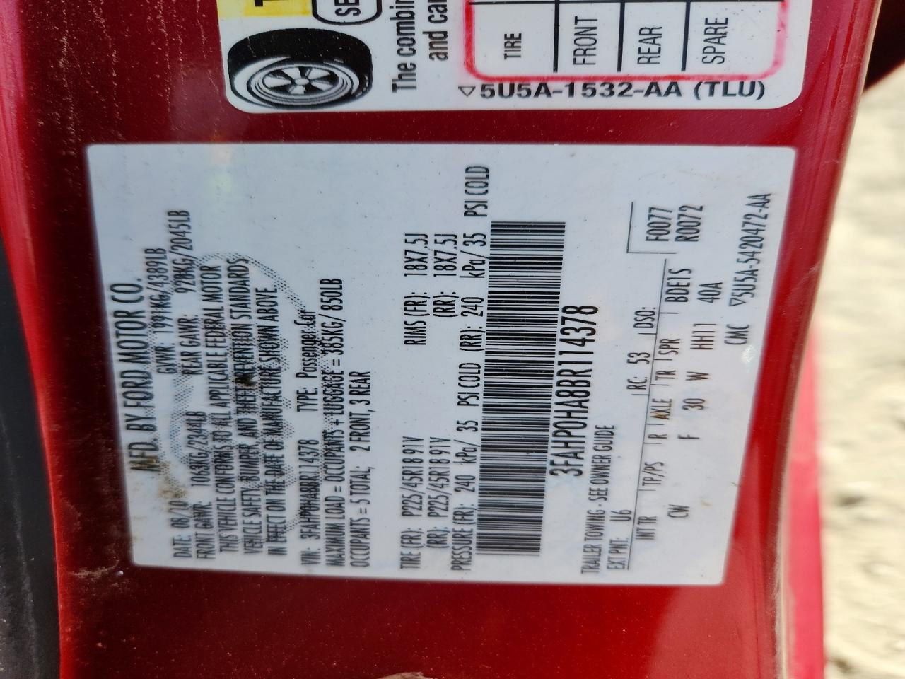 2011 FORD FUSION SE photo 12
