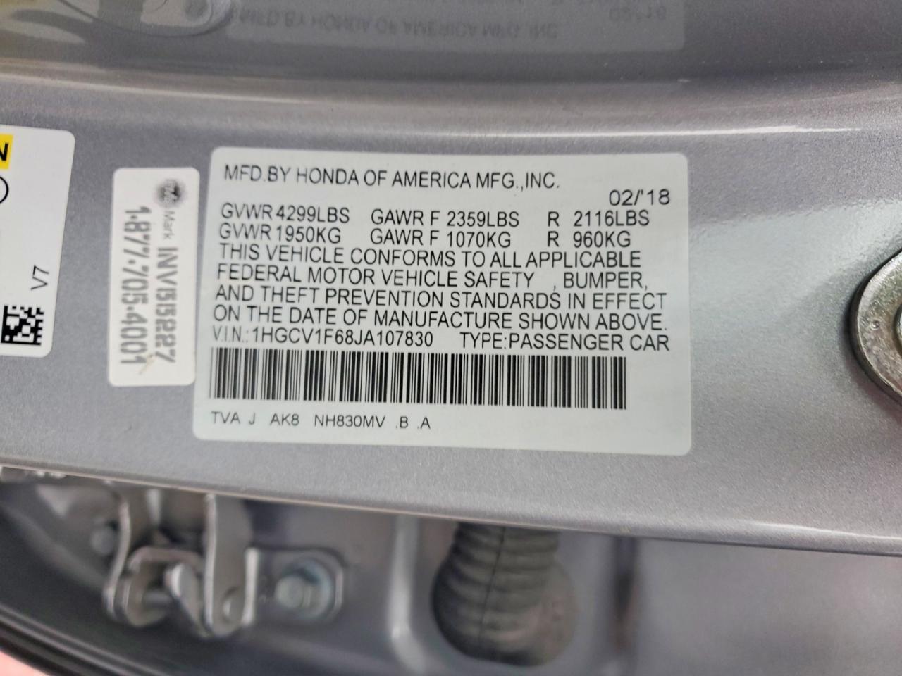 2018 HONDA ACCORD EXL photo 13
