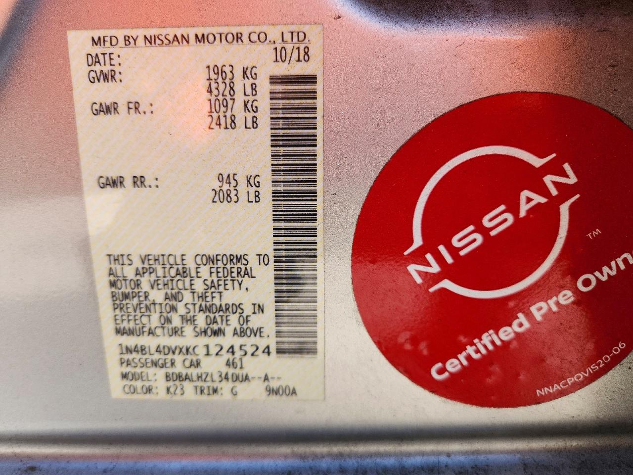 2019 NISSAN ALTIMA 2.5 SV photo 37