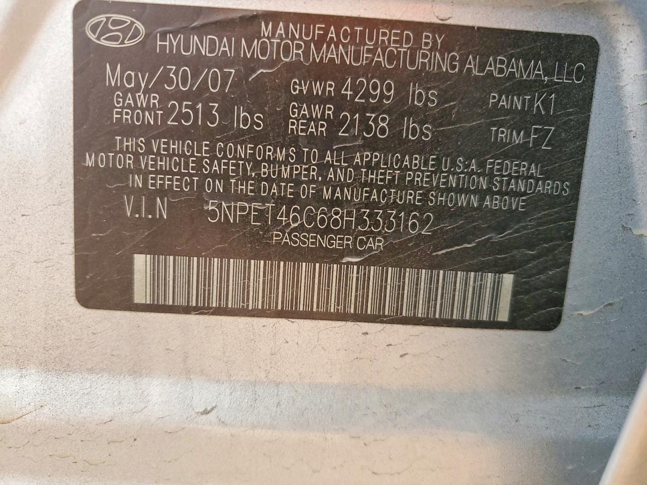 2008 HYUNDAI SONATA GLS photo 23