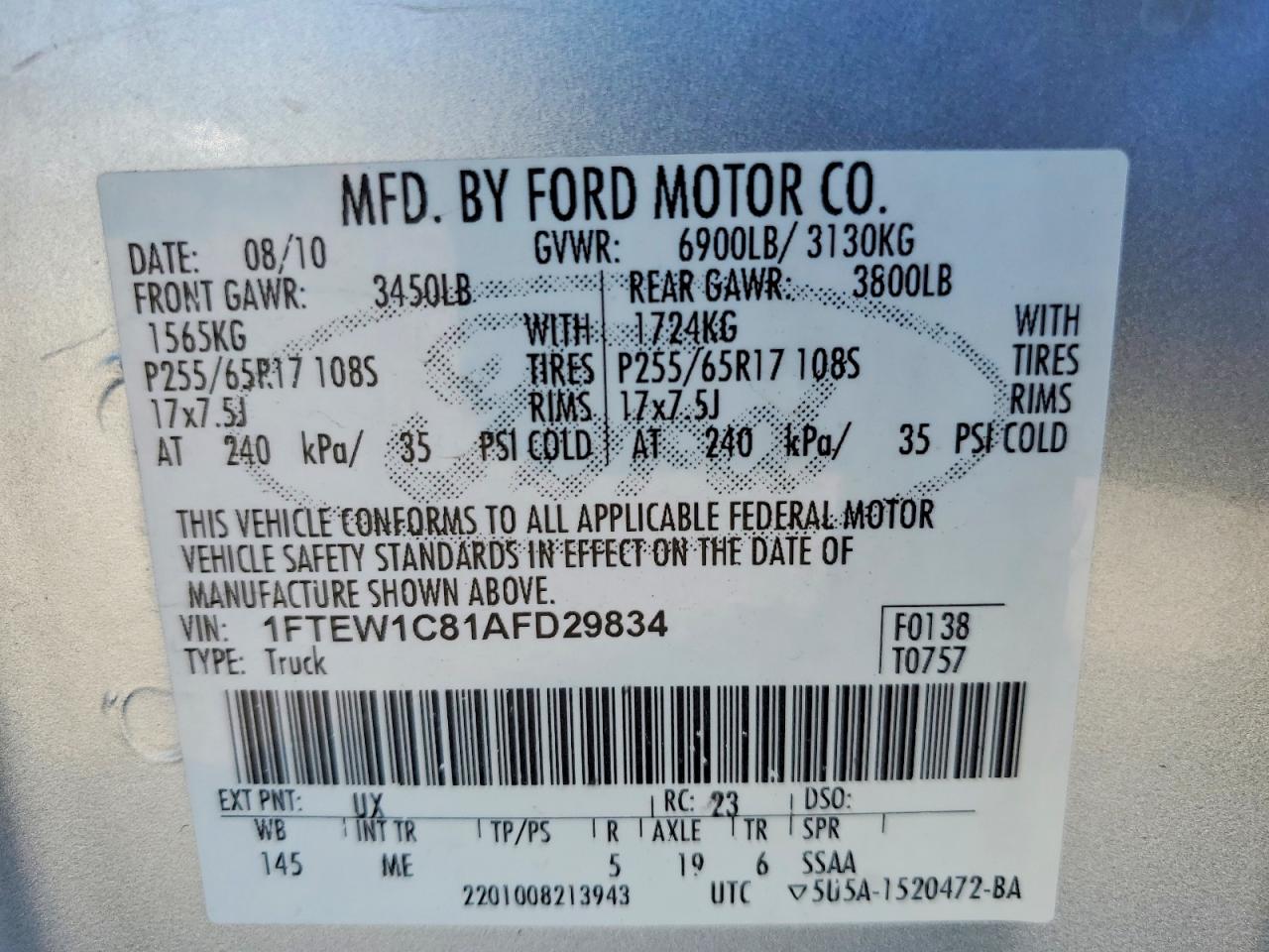 2010 FORD F150 SUPERCREW photo 12