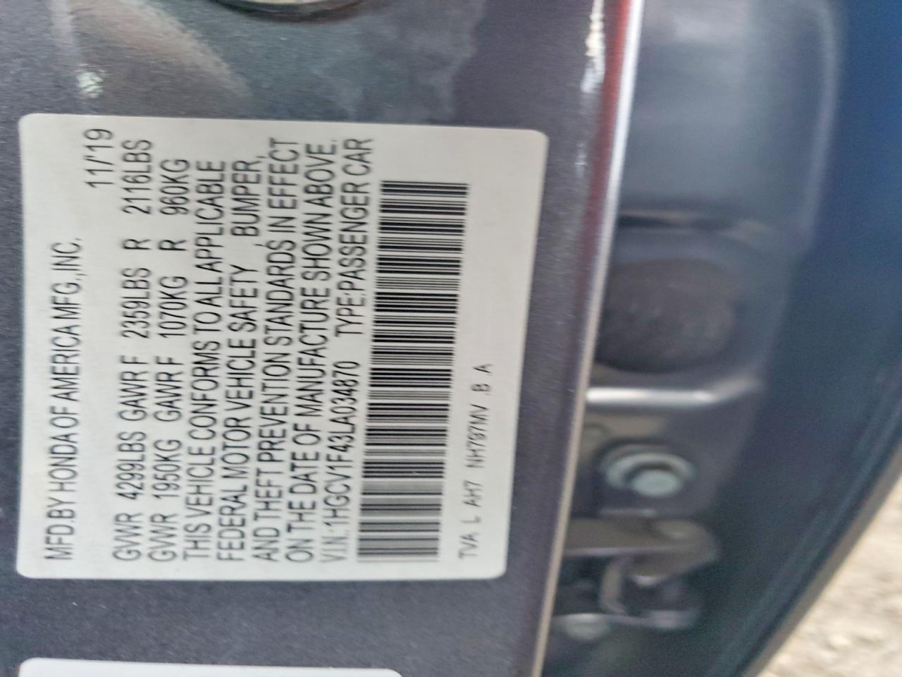 2020 HONDA ACCORD EX photo 25