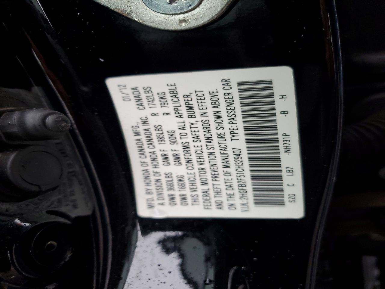 2012 HONDA CIVIC LX photo 23