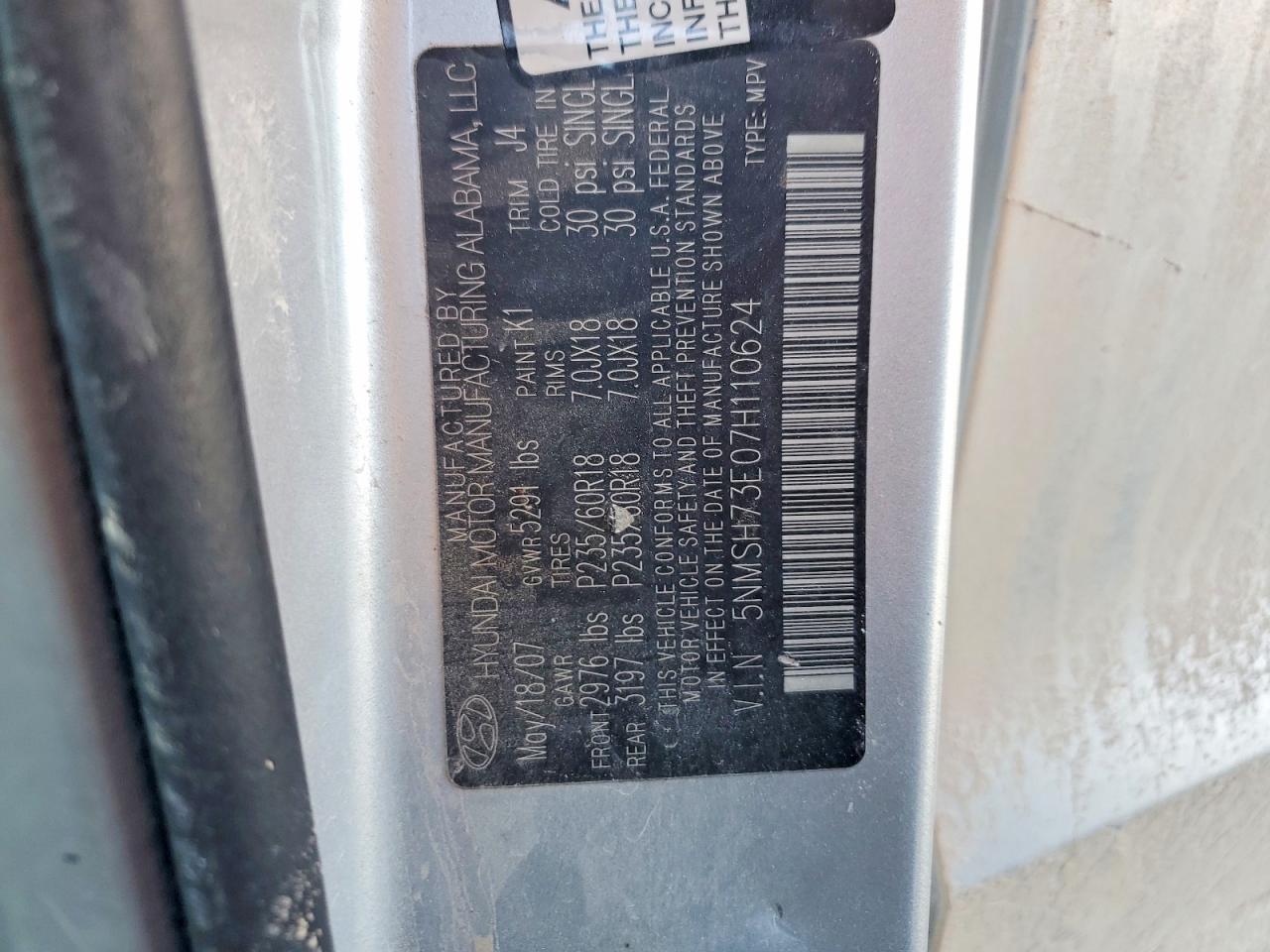 2007 HYUNDAI SANTA FE SE photo 23