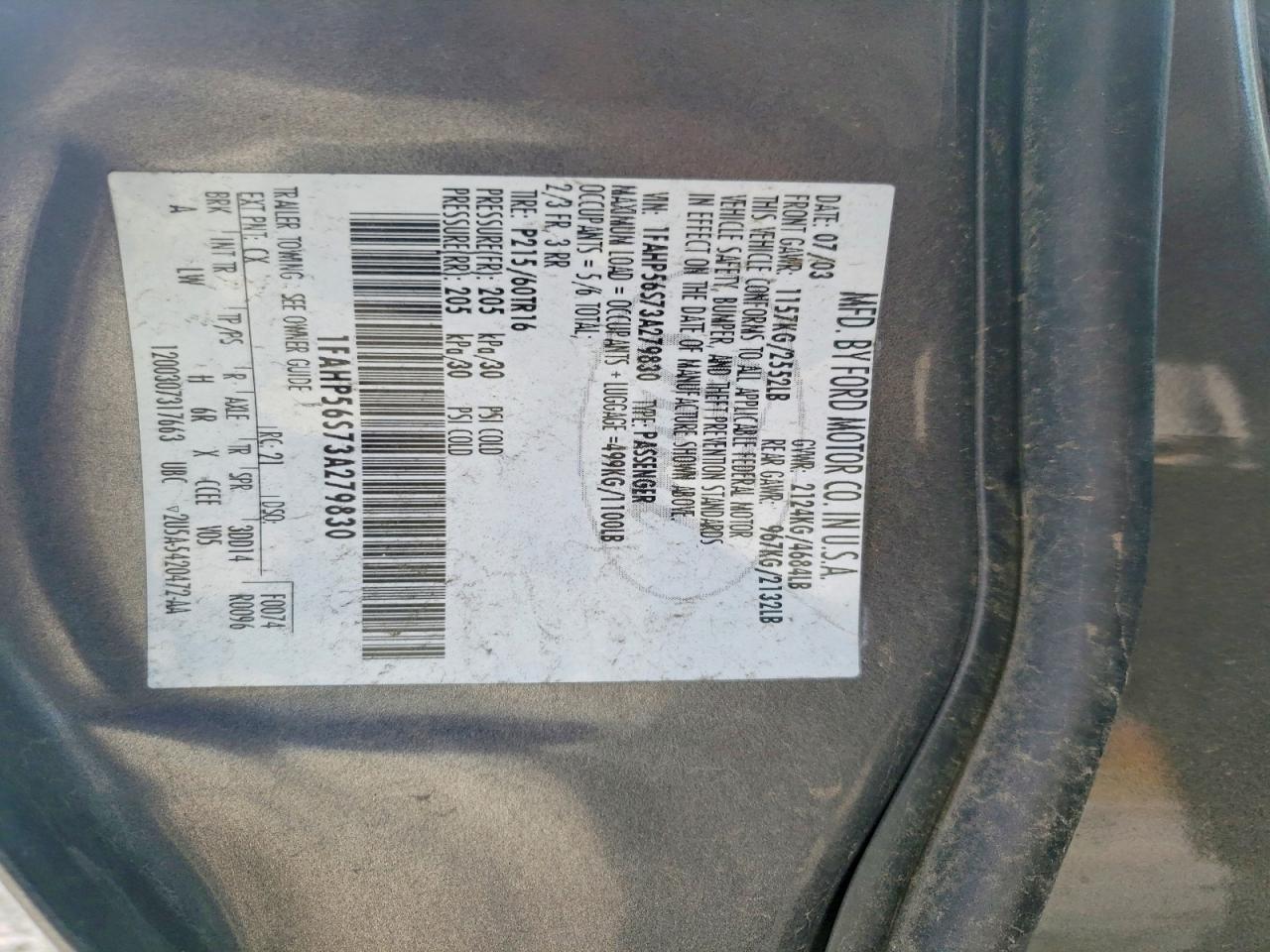 2003 FORD TAURUS SEL photo 12