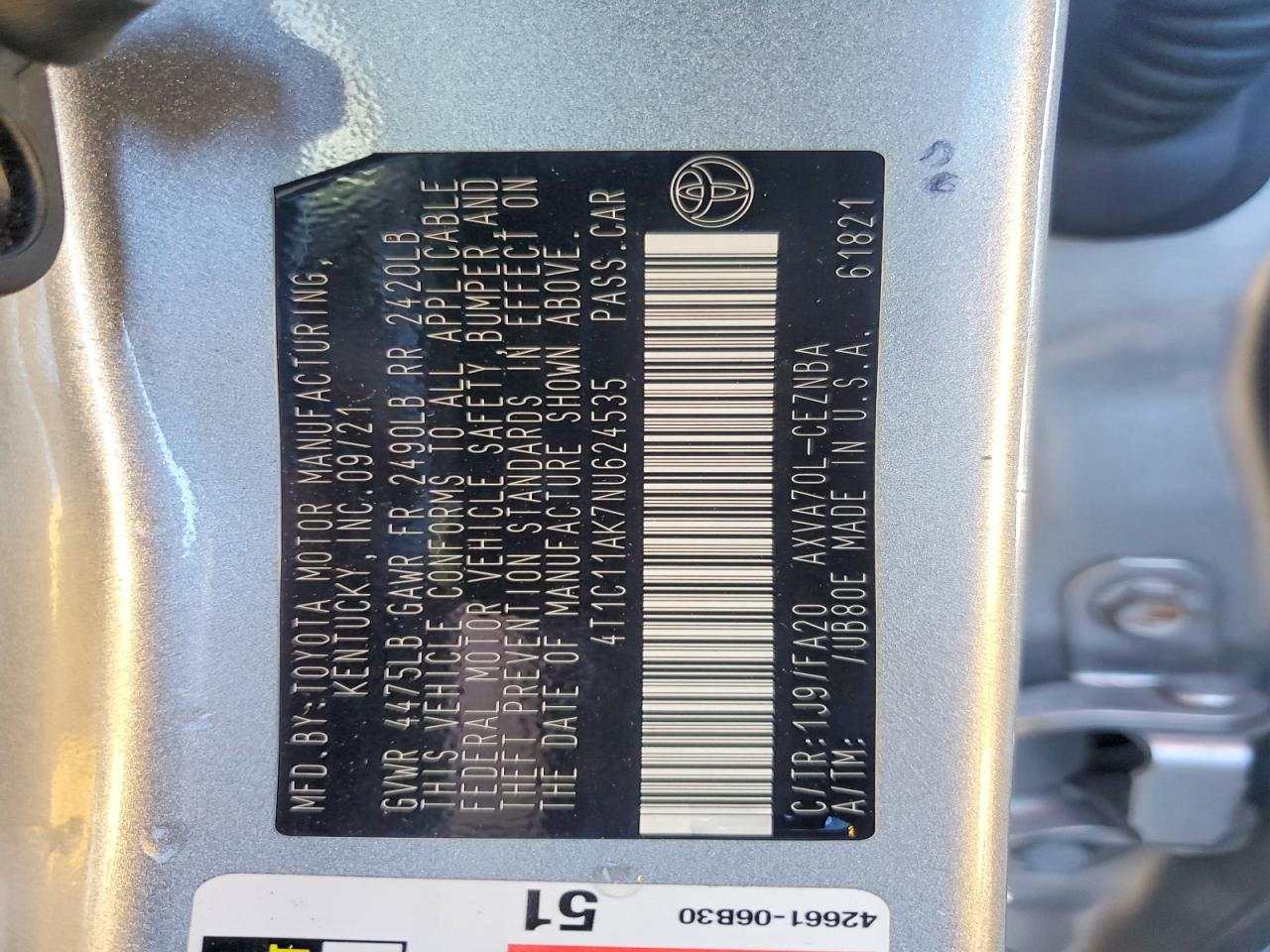 2022 TOYOTA CAMRY LE photo 12