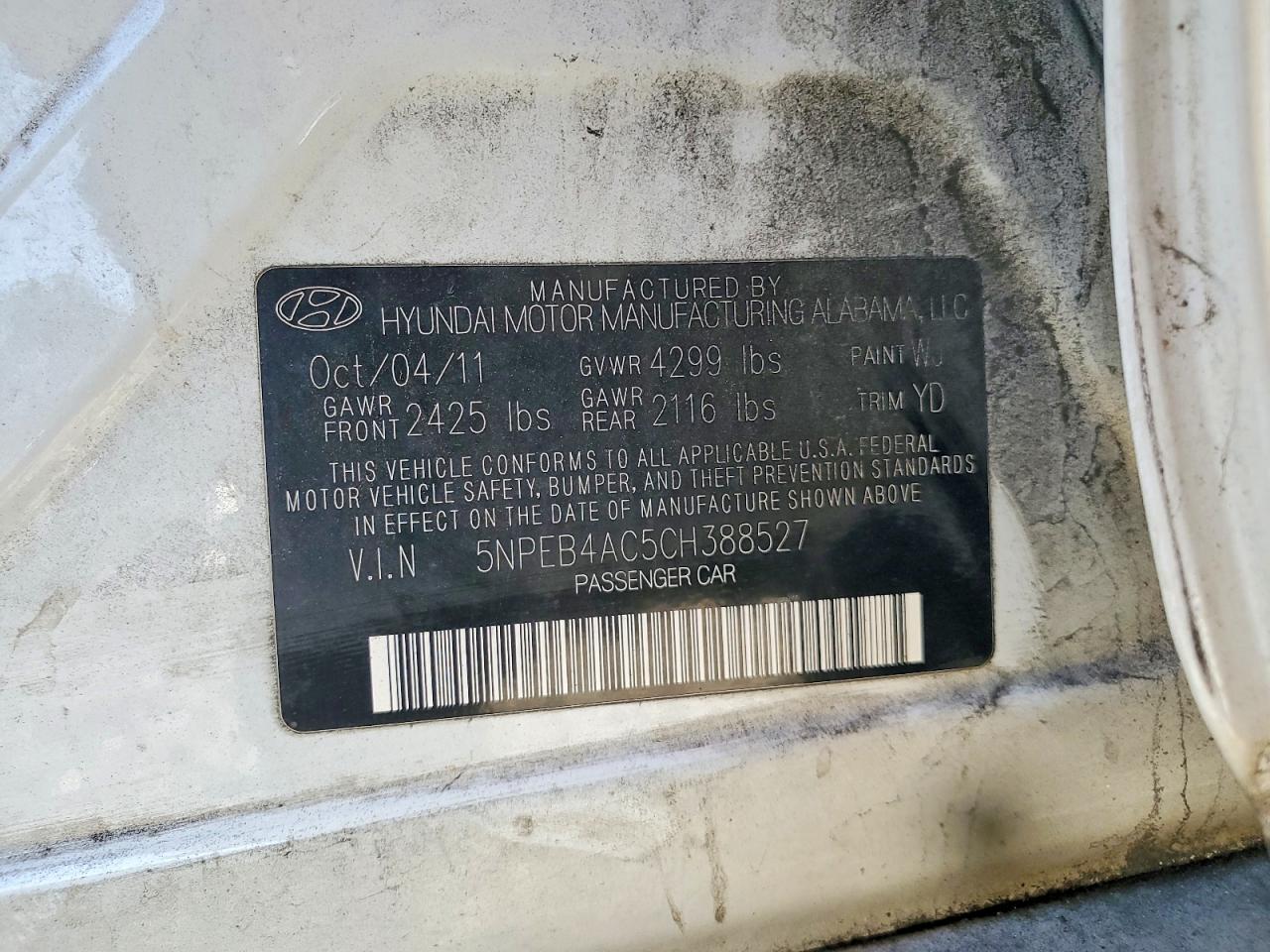 2012 HYUNDAI SONATA GLS photo 12