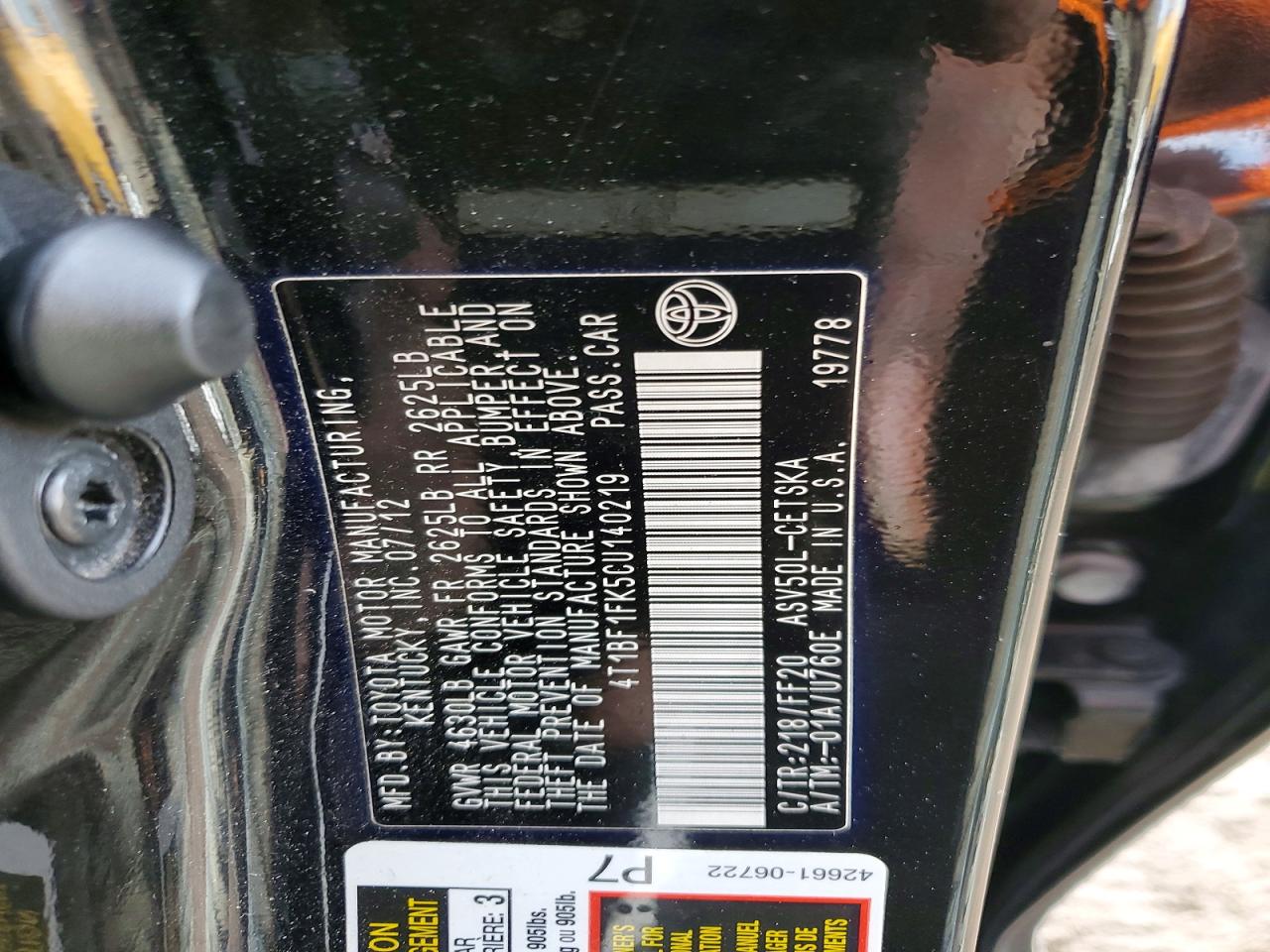 2012 TOYOTA CAMRY BASE photo 23