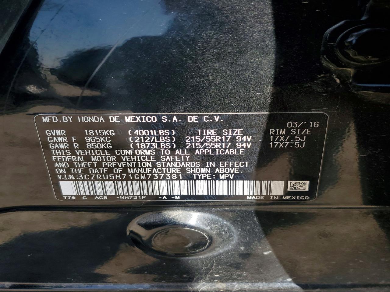 2016 HONDA HR-V EXL photo 37
