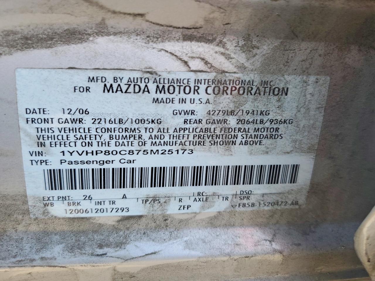 2007 MAZDA 6 I photo 12