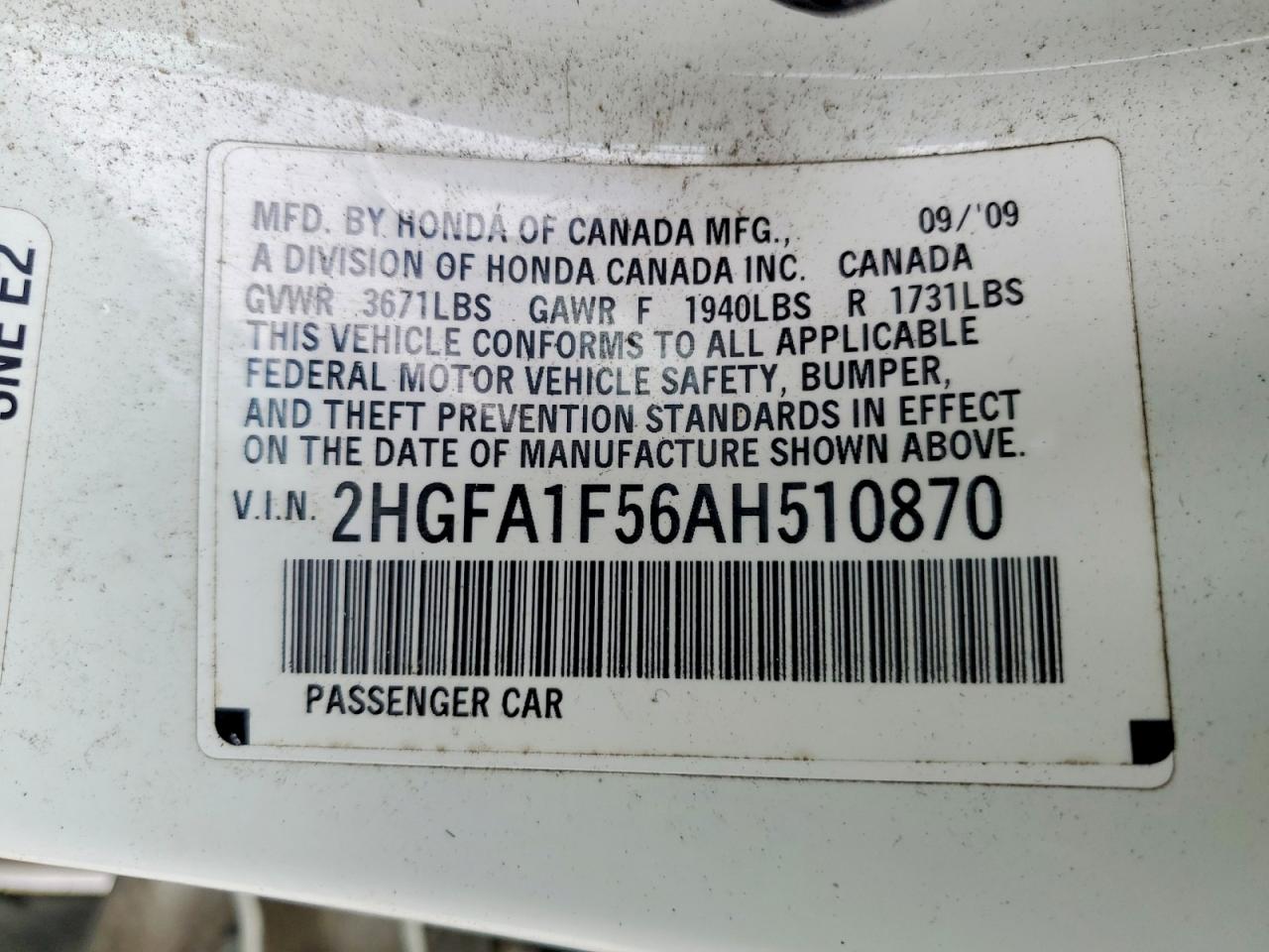 2010 HONDA CIVIC LX photo 25
