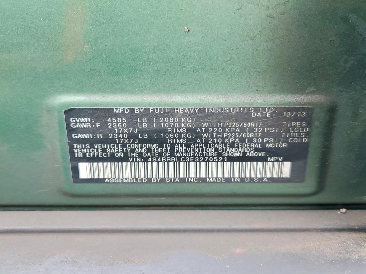 2014 SUBARU OUTBACK 2.5I LIMITED photo 13