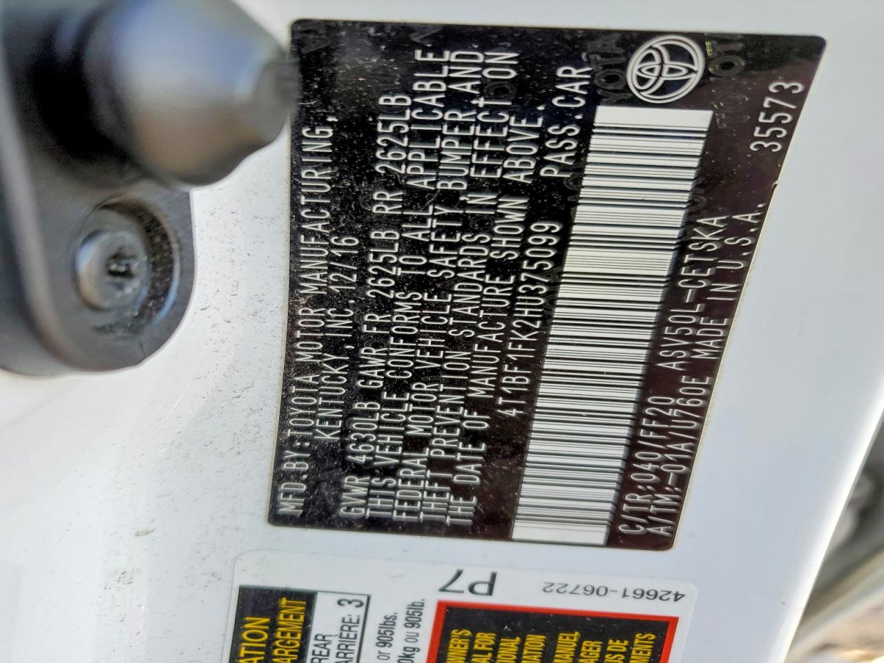2017 TOYOTA CAMRY LE photo 12