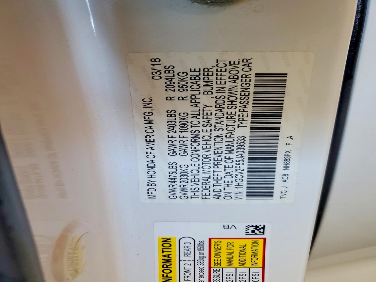 2018 HONDA ACCORD EXL photo 25