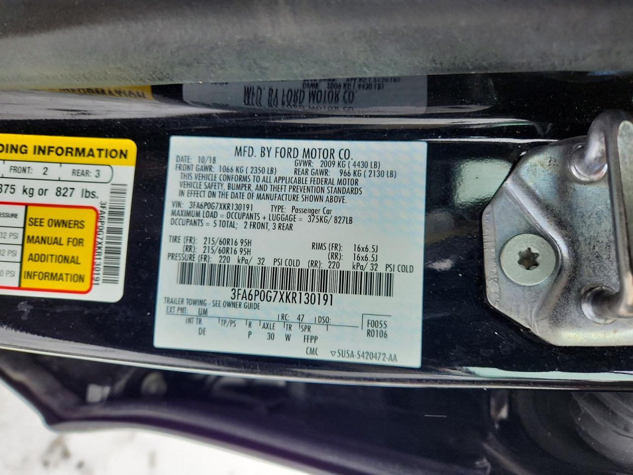 2019 FORD FUSION S photo 12