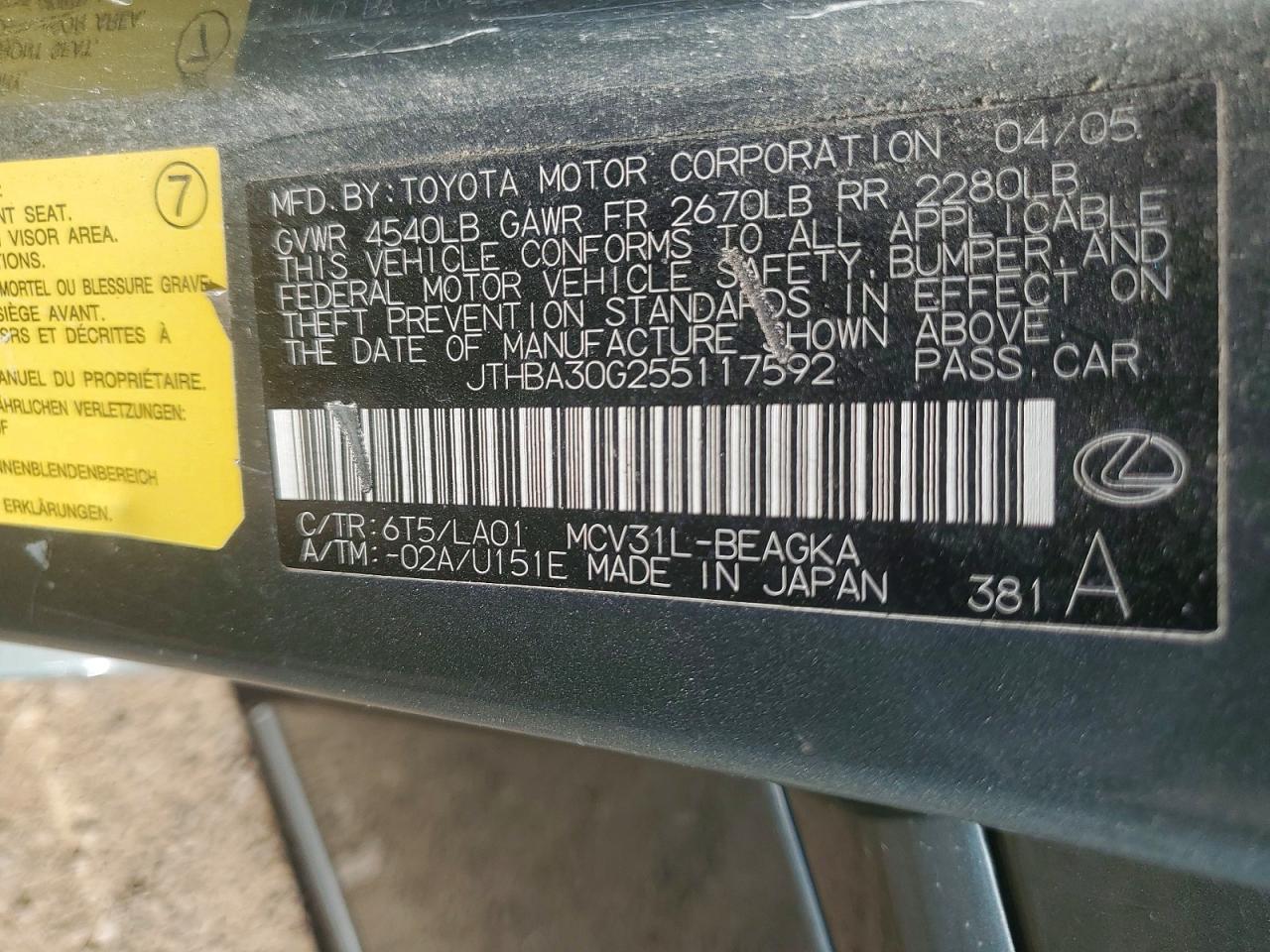 2005 LEXUS ES 330 photo 12