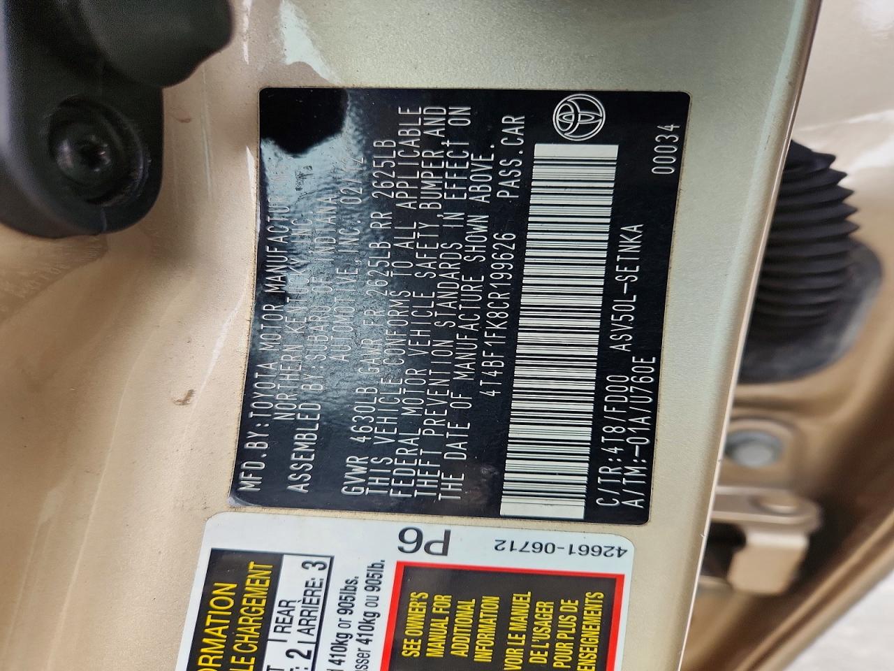 2012 TOYOTA CAMRY BASE photo 34