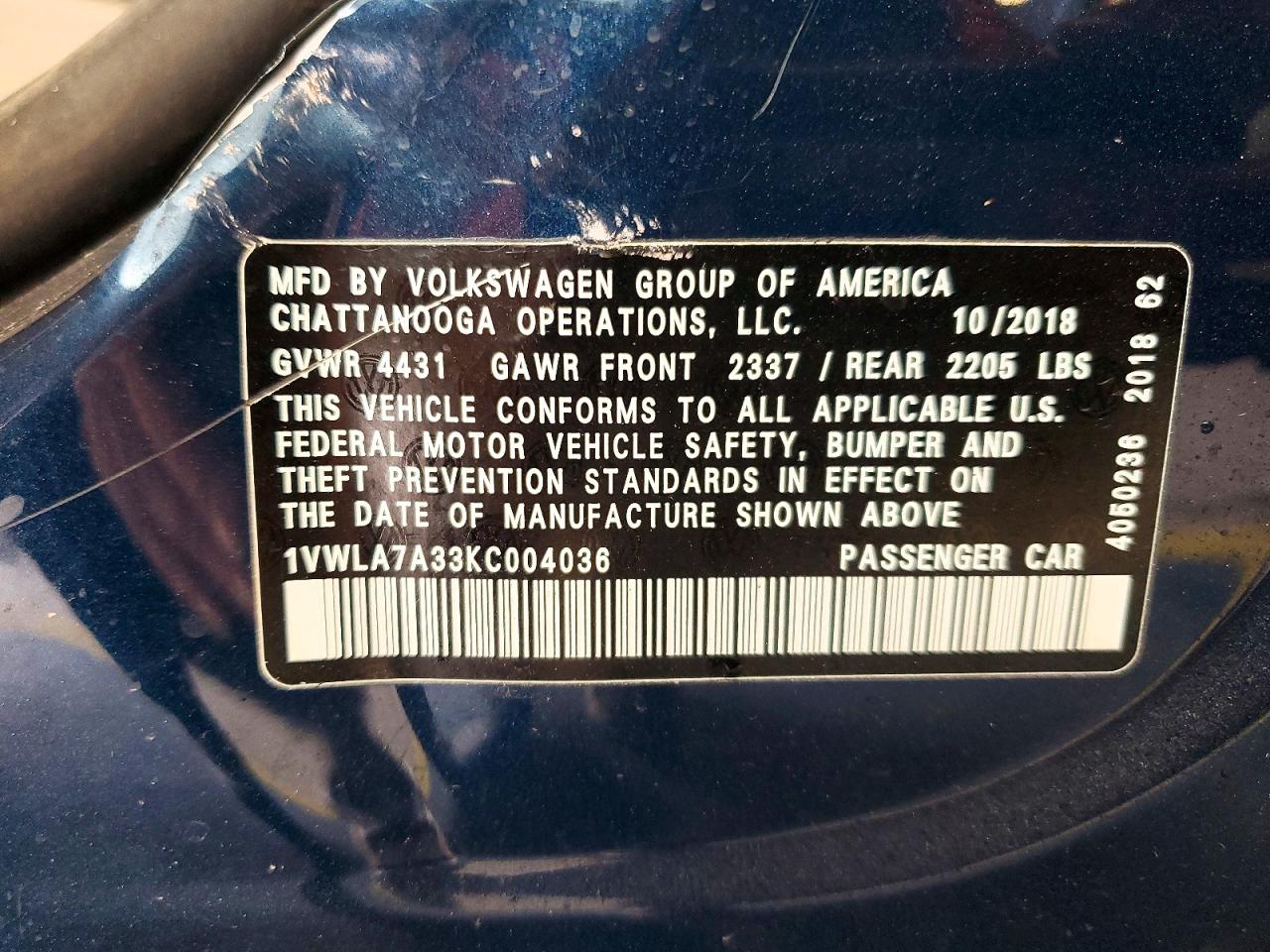 2019 VOLKSWAGEN PASSAT WOLFSBURG photo 12