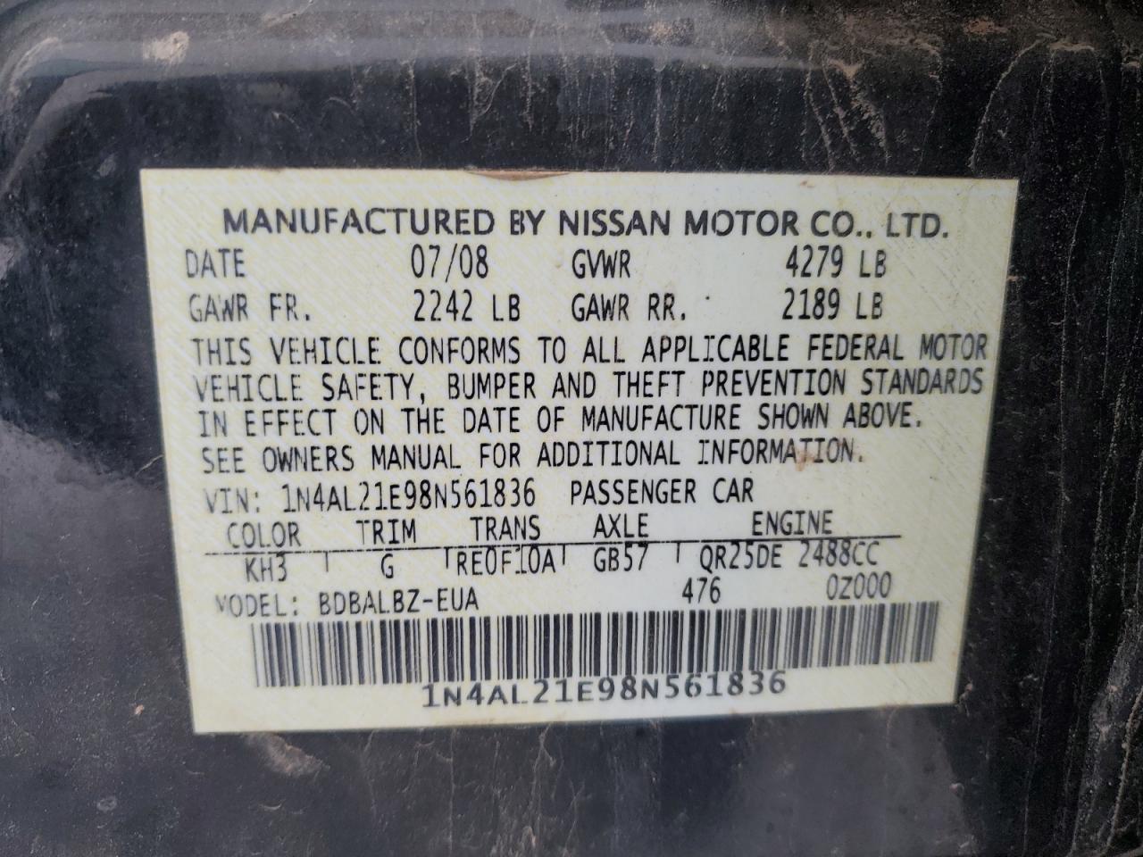 2008 NISSAN ALTIMA 2.5 photo 13