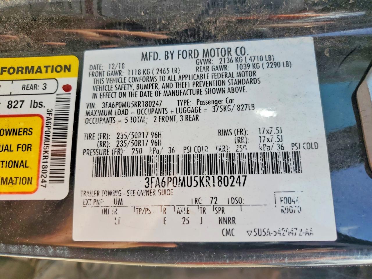 2019 FORD FUSION SEL photo 12