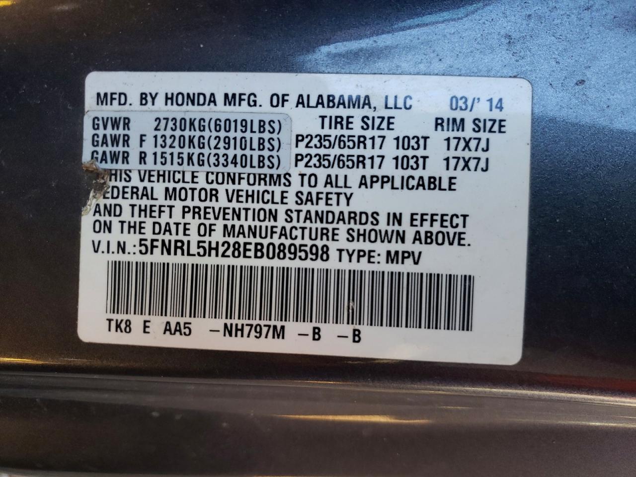 2014 HONDA ODYSSEY LX photo 37