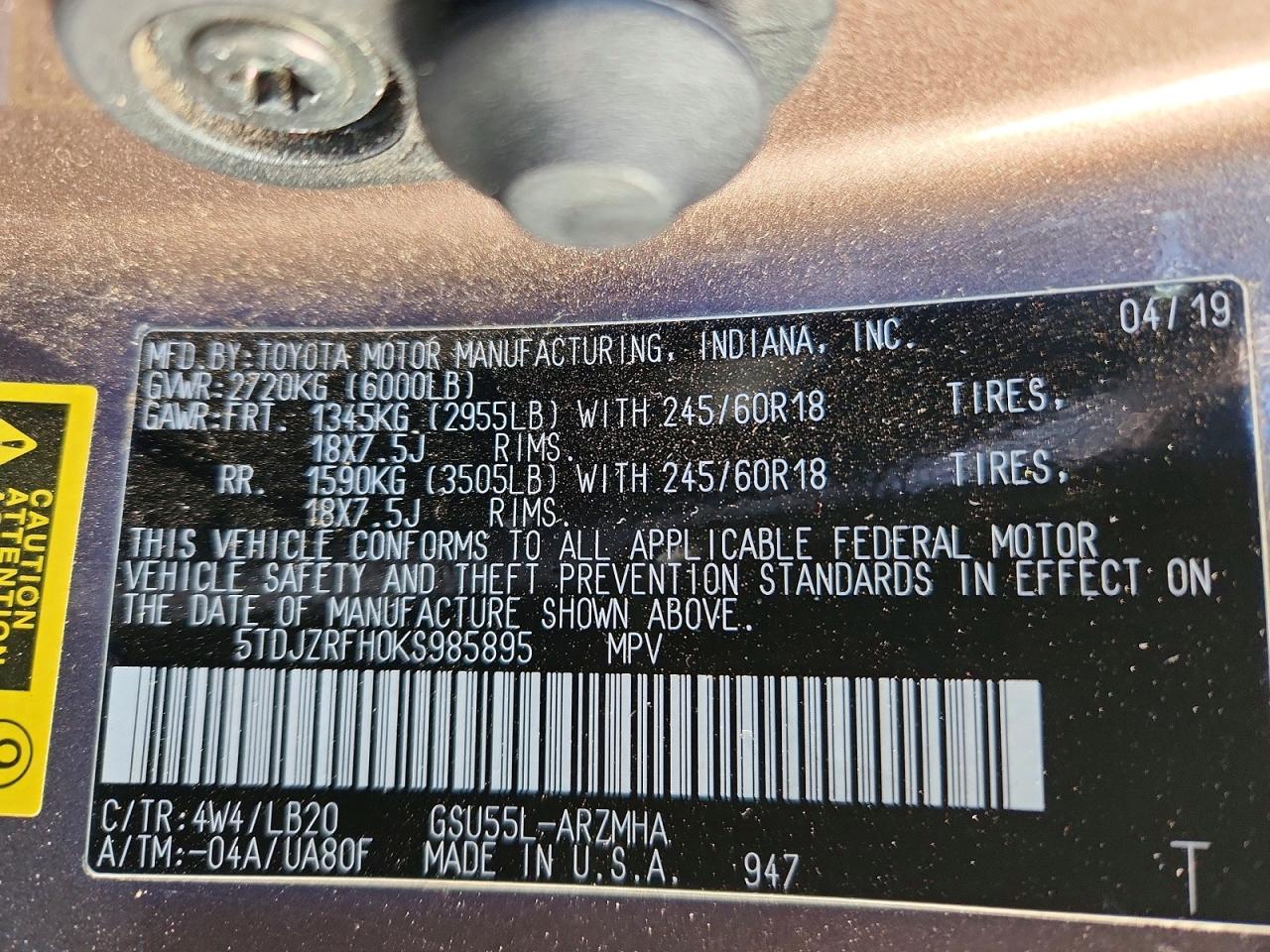 2019 TOYOTA HIGHLANDER XLE photo 13