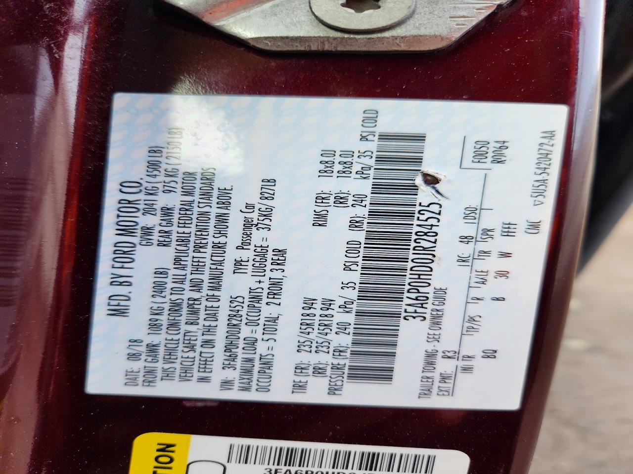 2018 FORD FUSION SE photo 12