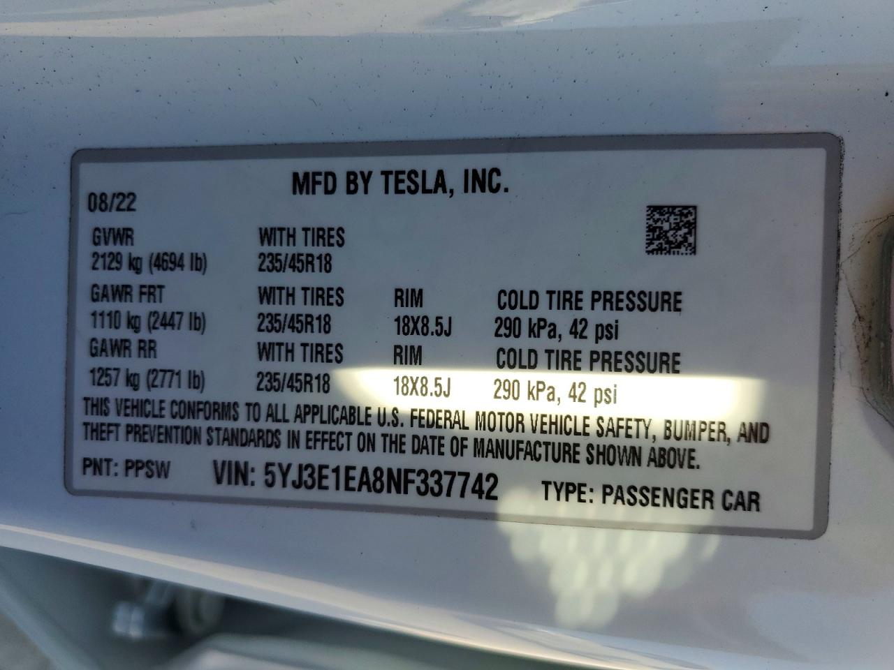 2022 TESLA MODEL 3 photo 12