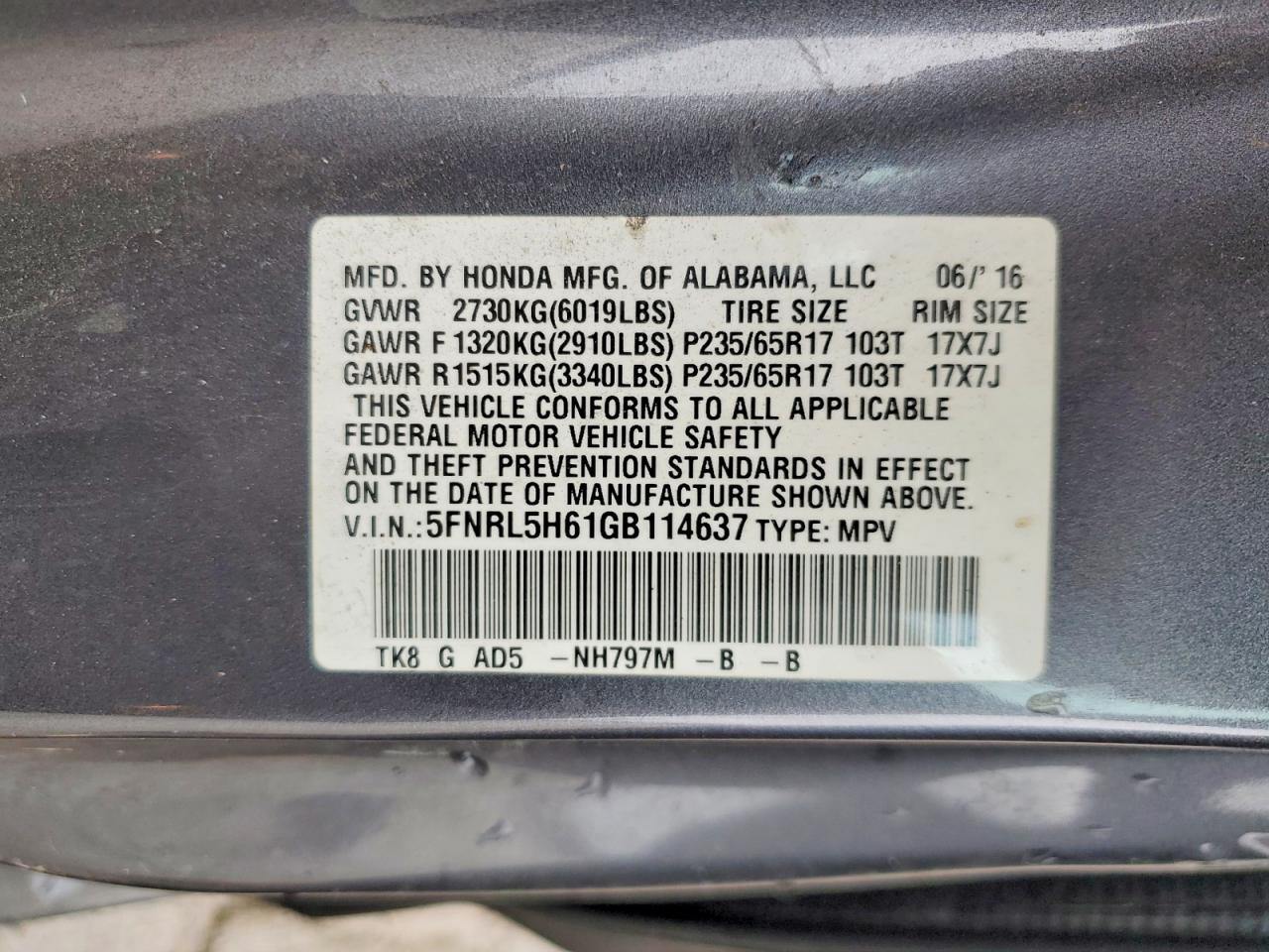 2016 HONDA ODYSSEY EXL photo 27