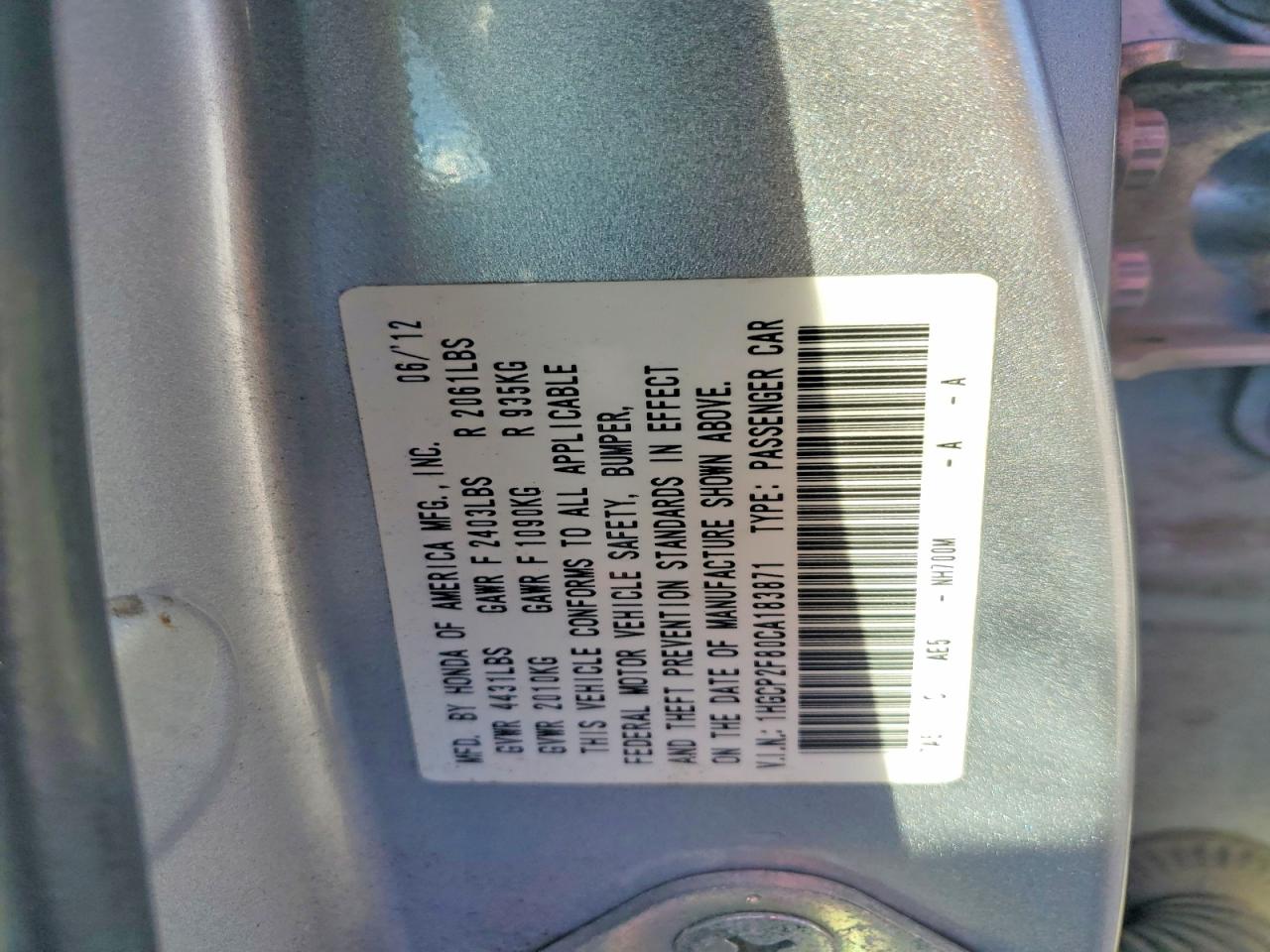 2012 HONDA ACCORD EXL photo 23