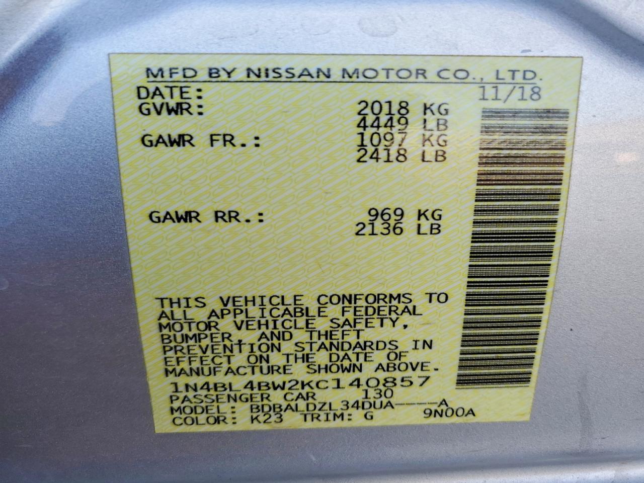 2019 NISSAN ALTIMA S photo 23
