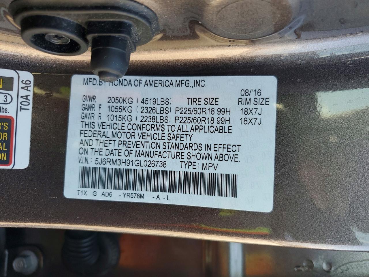 2016 HONDA CR-V TOURING photo 37
