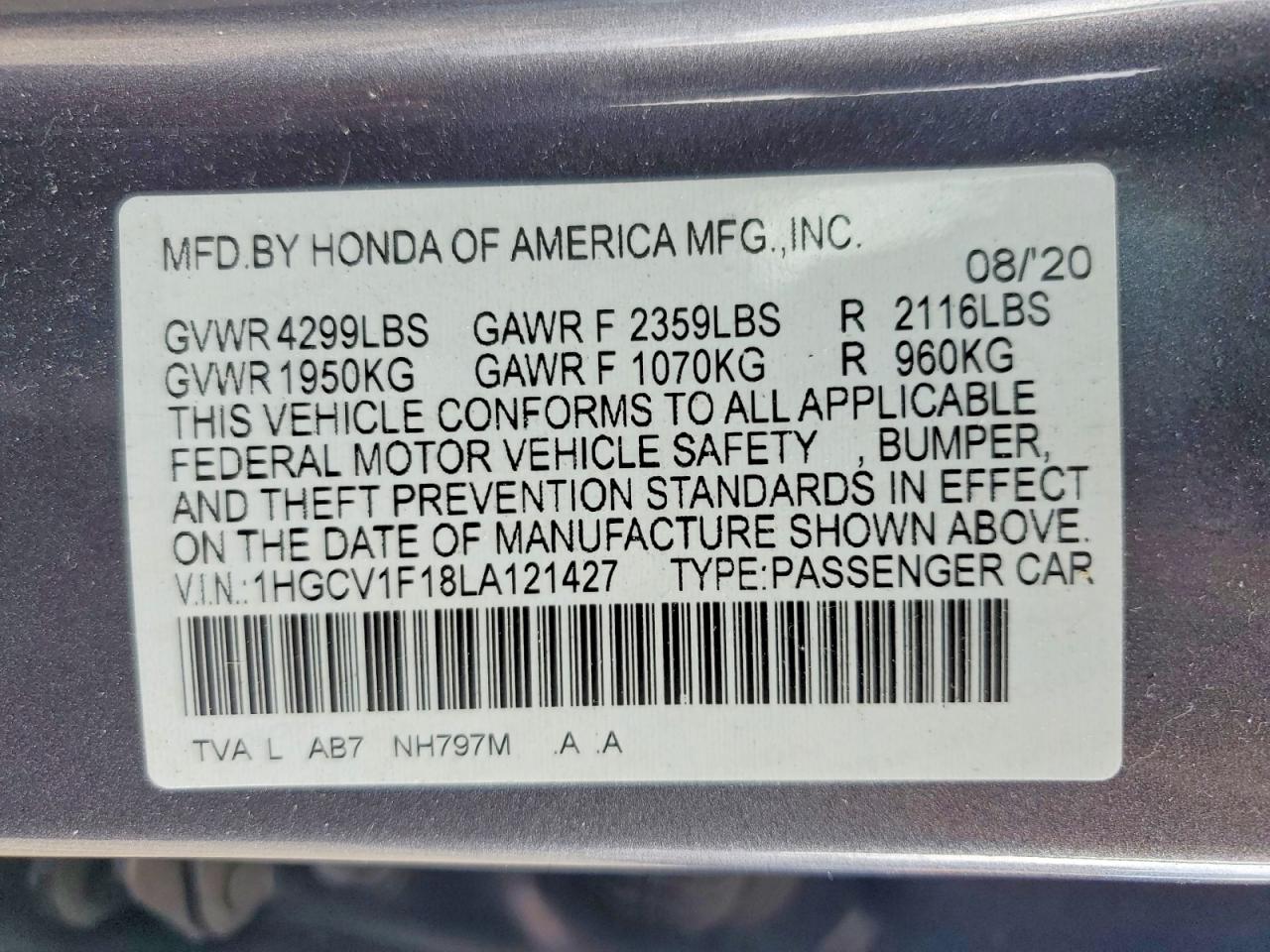 2020 HONDA ACCORD LX photo 12