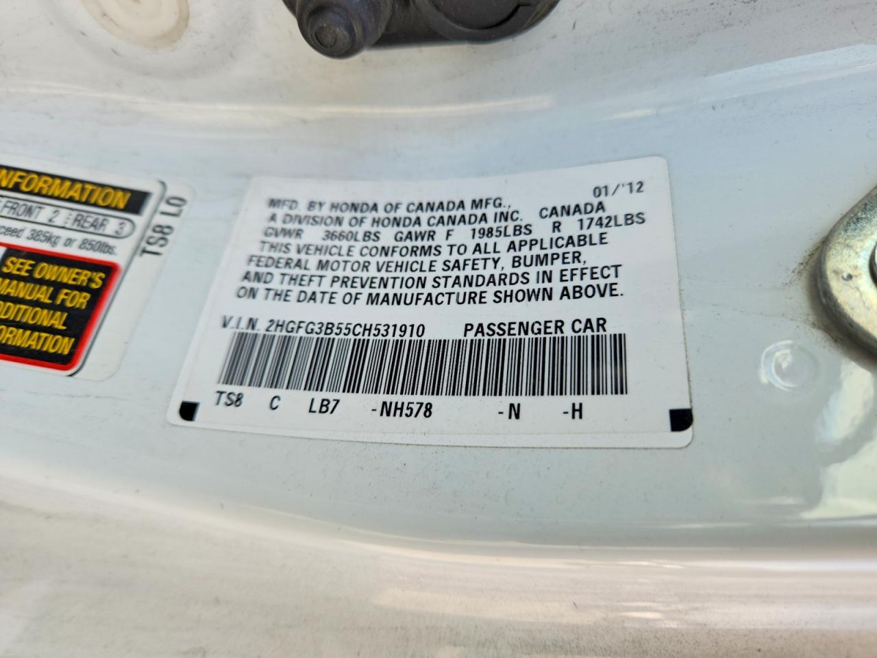 2012 HONDA CIVIC LX photo 23