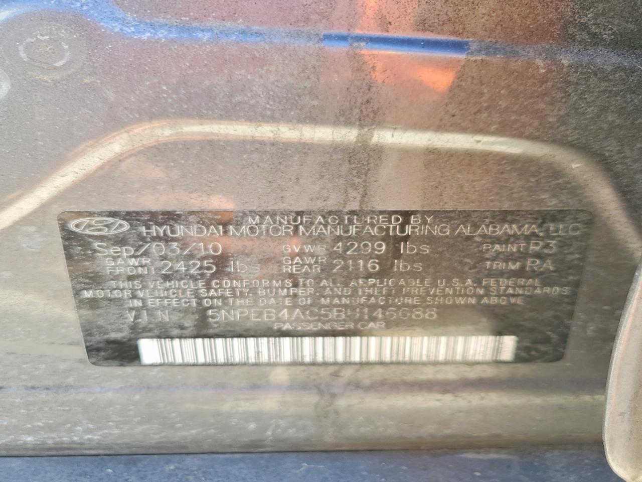 2011 HYUNDAI SONATA GLS photo 12