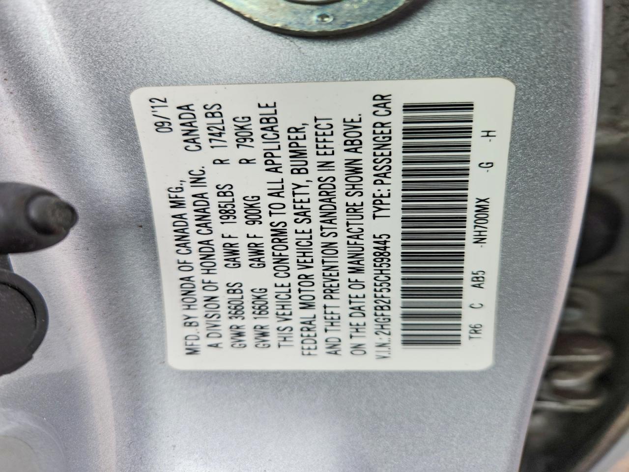 2012 HONDA CIVIC LX photo 13
