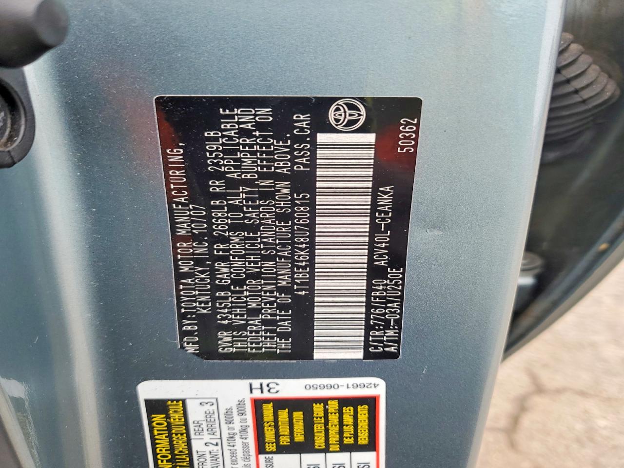 2008 TOYOTA CAMRY LE photo 12