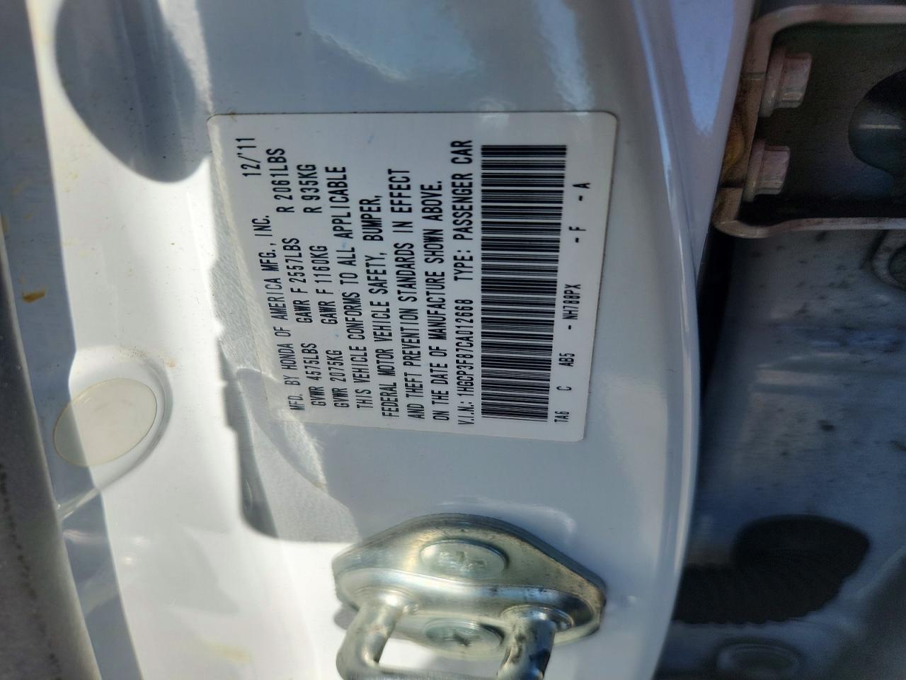 2012 HONDA ACCORD EXL photo 12