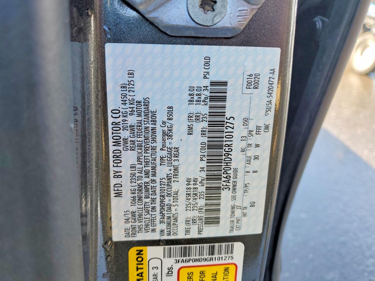 2016 FORD FUSION SE photo 34