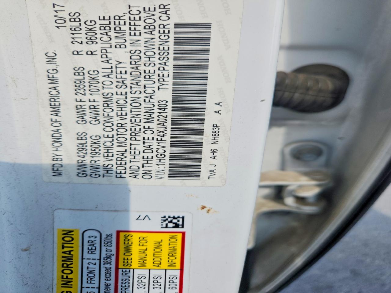 2018 HONDA ACCORD EX photo 34