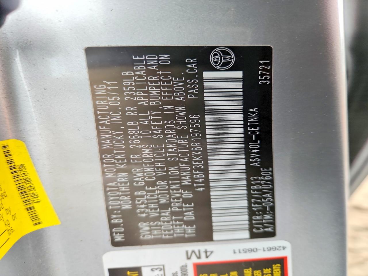 2011 TOYOTA CAMRY BASE photo 34