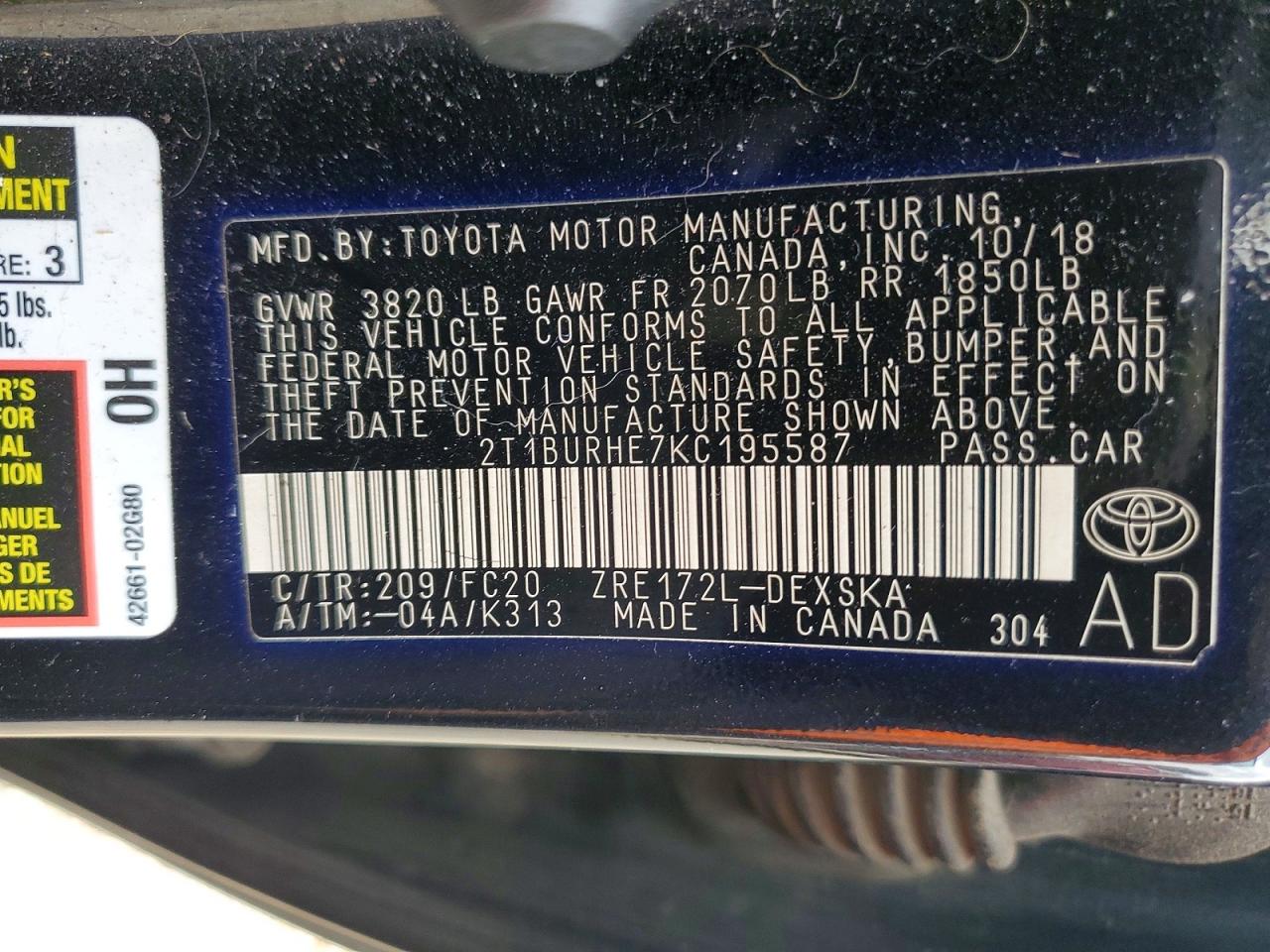 2019 TOYOTA COROLLA L photo 34
