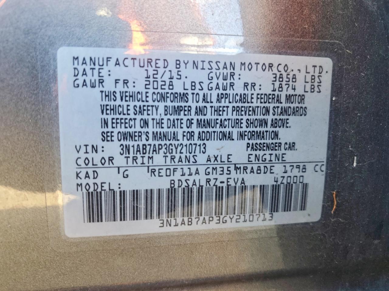 2016 NISSAN SENTRA S photo 37