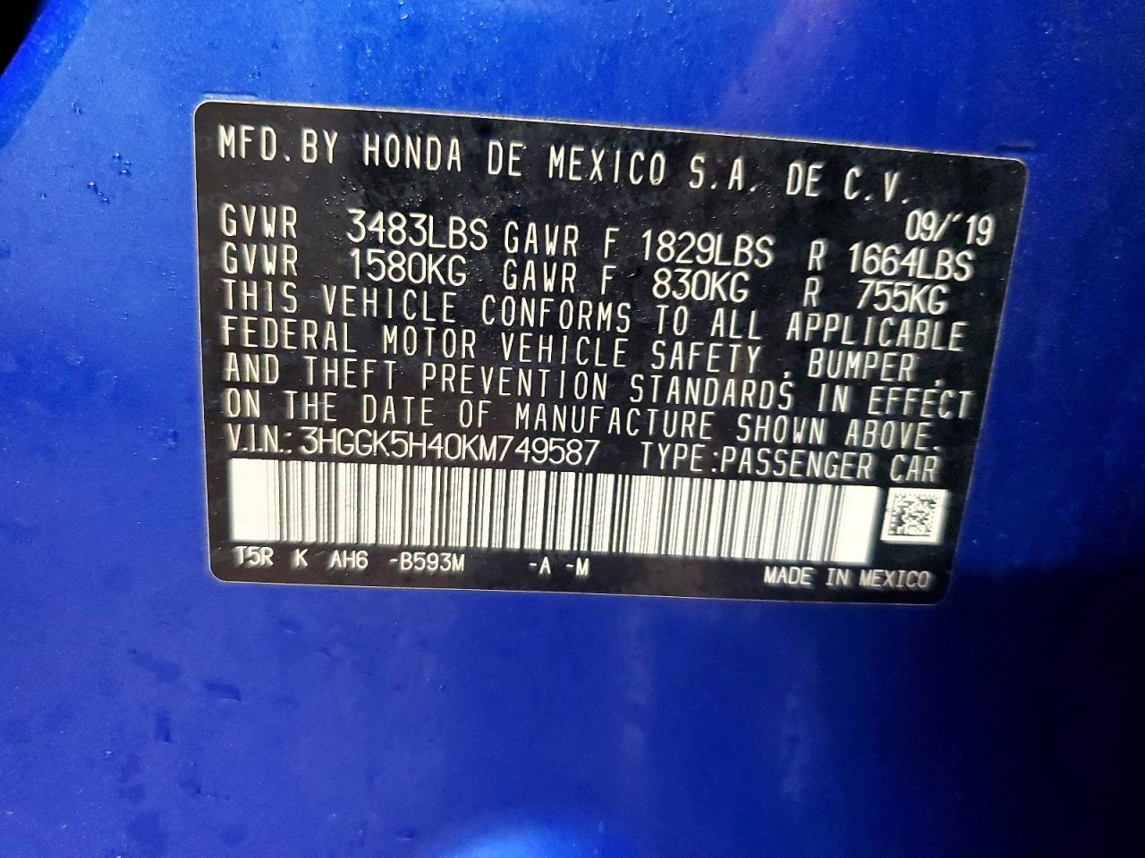 2019 HONDA FIT LX photo 34