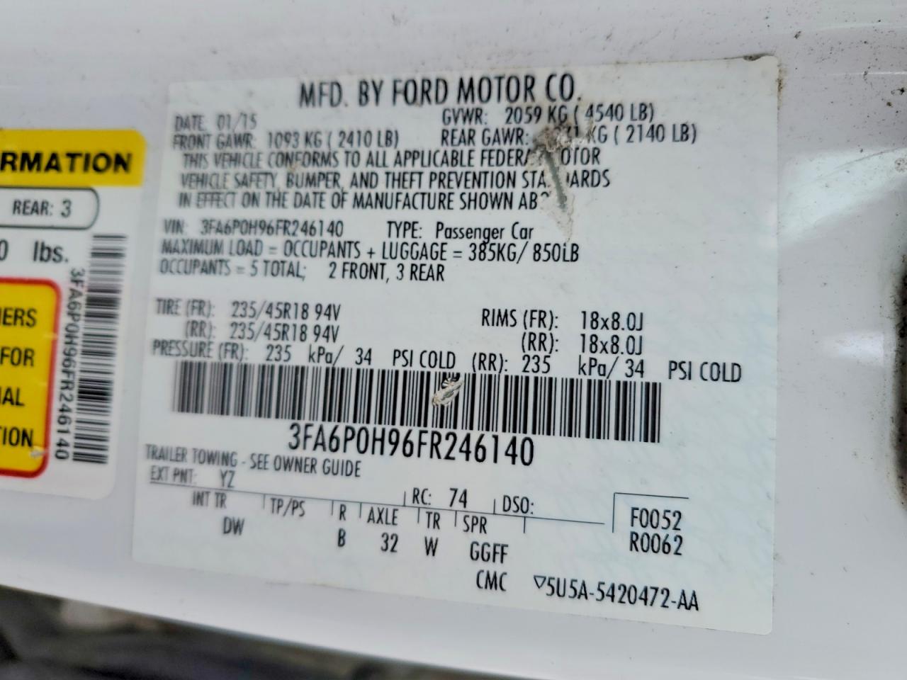 2015 FORD FUSION SE photo 23